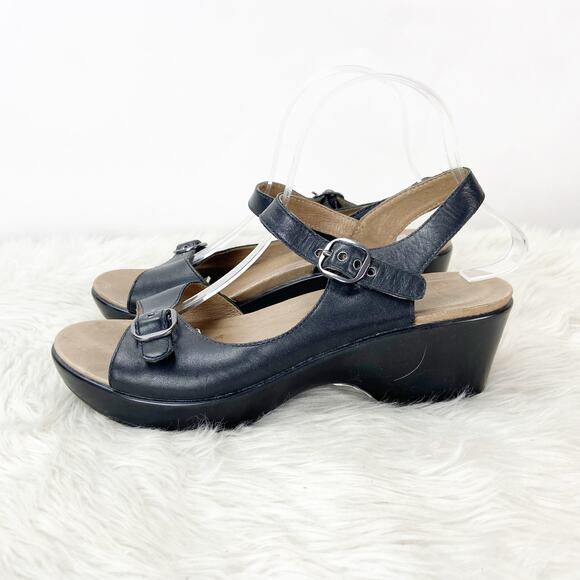 Dankso 40 EU 10 US Womens Black Leather Joanie Ankle Strap Comfort Sandals - Picture 4 of 11